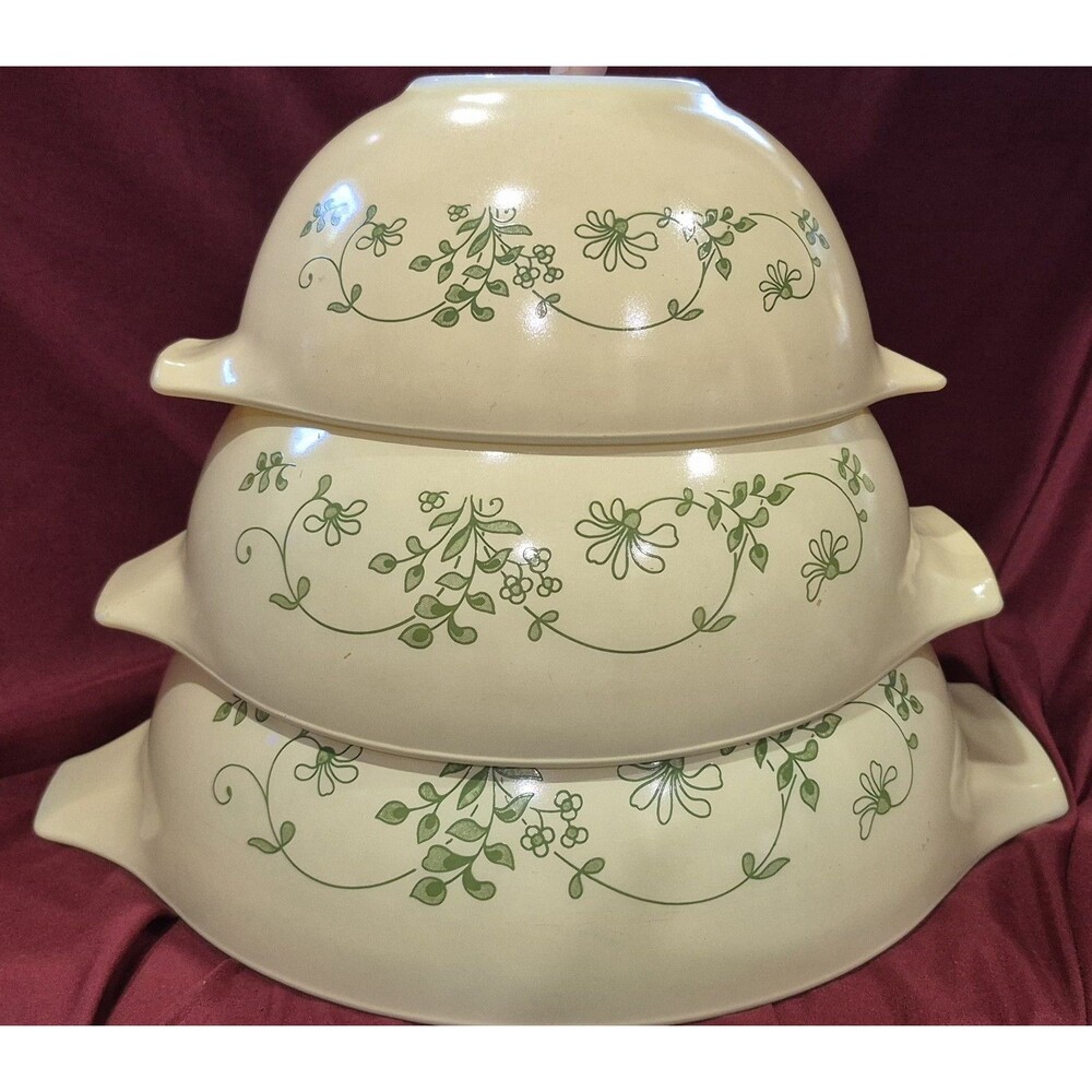 Vintage Pyrex Shenandoah Mixing Bowl Set 442 443 444 Cinderella EUC No DWD 3pc